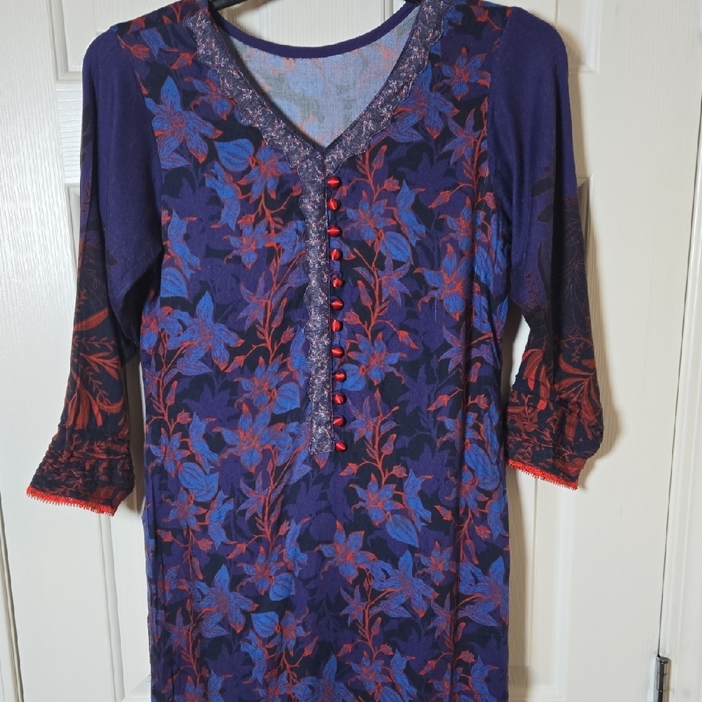 Hand Crafted Beautiful Tunic L Exotic Soft Elegant boho chic WHIMSY Artsy INDO - Picture 5 of 17